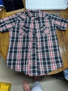 High Noon Pearl Snap Western Plaid Shirt Charcoal Black, Red, White Large